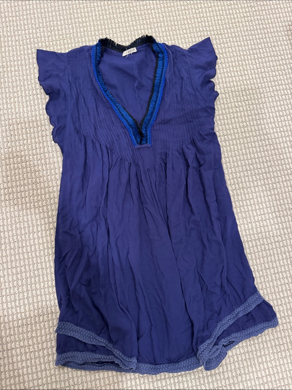 Poupette St. Barth Royal Blue V-Neck Flutter Sleeve Swim Coverup